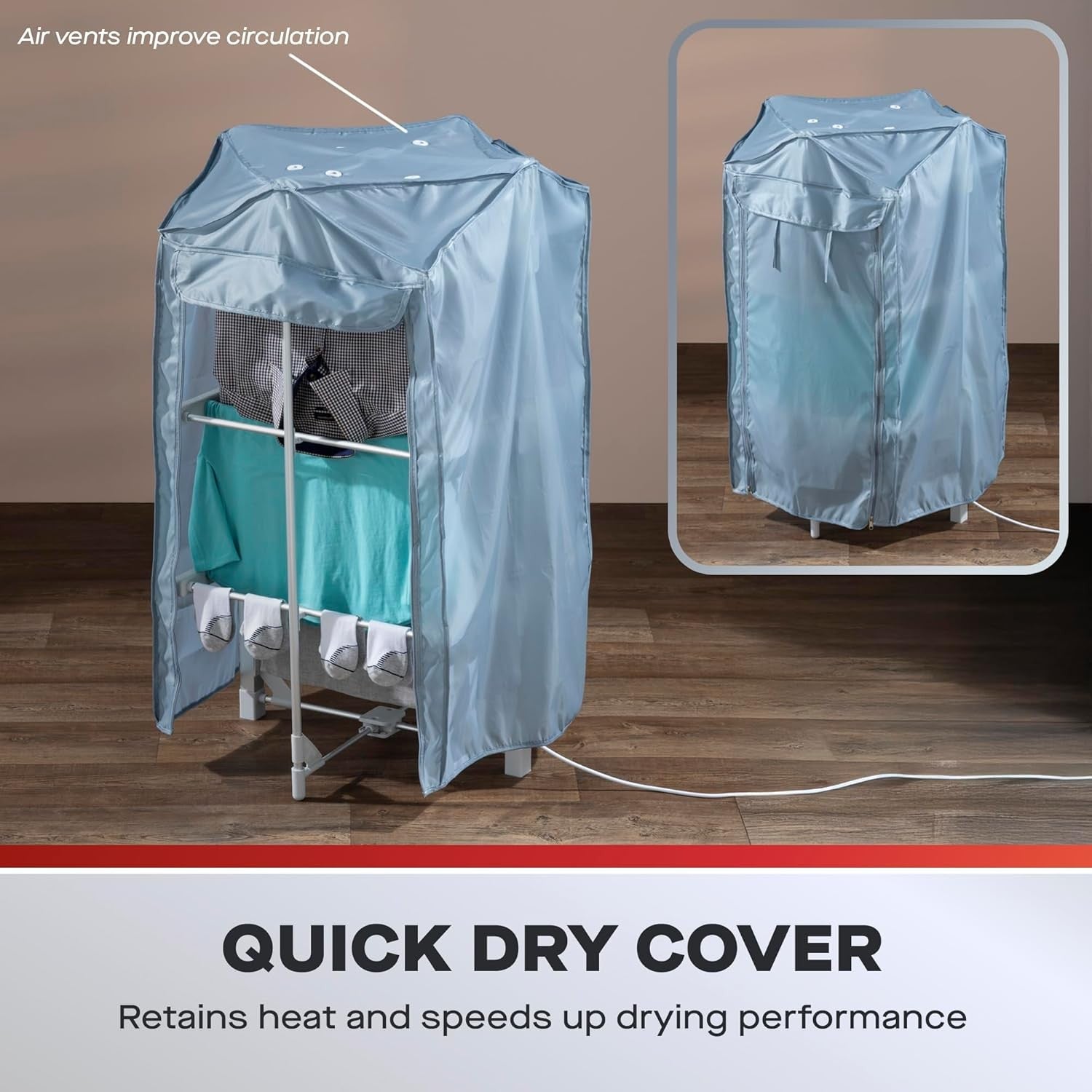 3 Tier Heated Clothes Airer with Cover Electric Folding Indoor Drying Rack