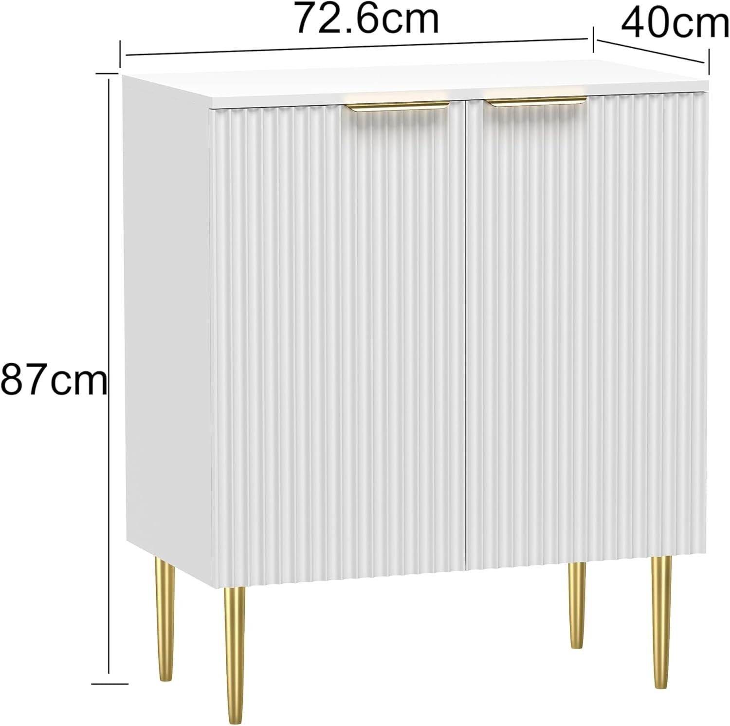 Modern White Fluted Sideboard Cabinet Storage Unit 2 Door Metal Legs