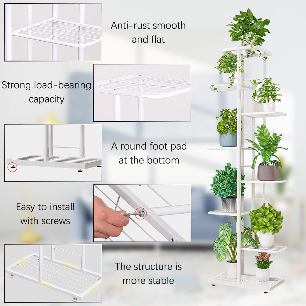 8 Tier White Metal Plant Stand Indoor Outdoor Tall Flower Pot Display Rack