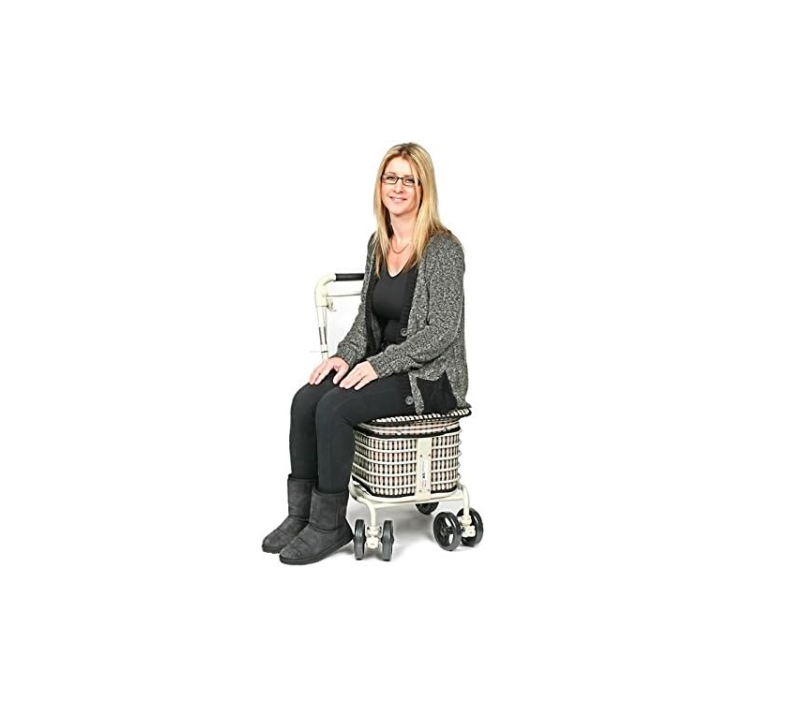Shopping Trolley With Seat 4 Wheel Rollator Cart Brake System Black