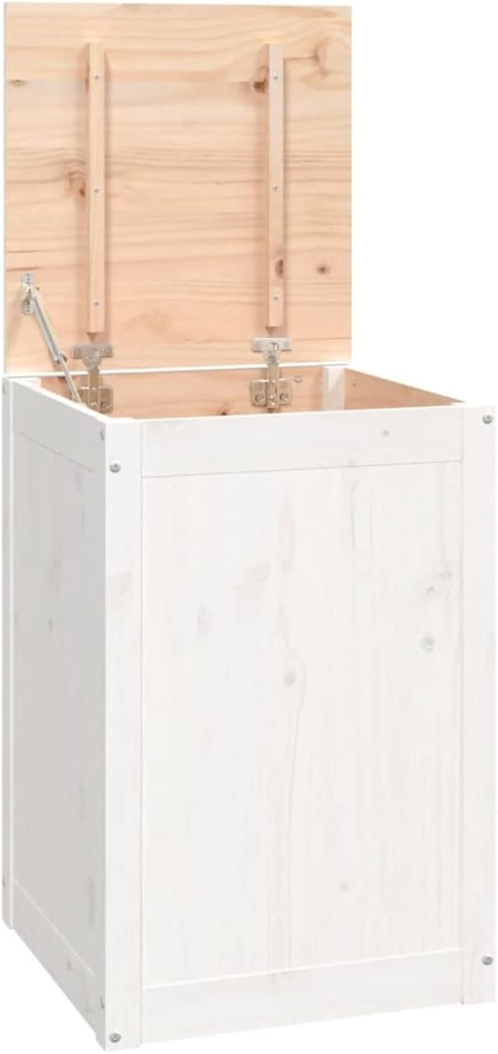 Laundry Hamper White Solid Wood Basket with Lid 🚿 Bathroom Storage