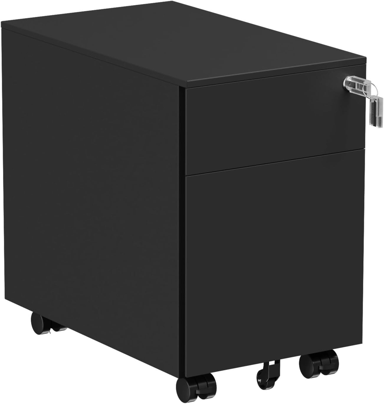 Black Locking Metal File Cabinet 2 Drawer Under Desk Rolling Storage