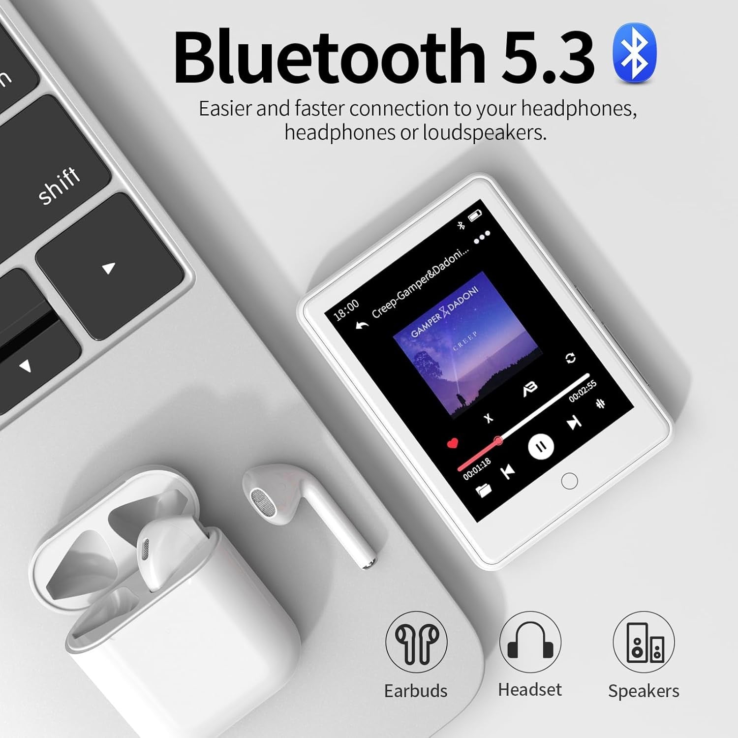 32GB Bluetooth 5.3 MP3 Player with 2.8 Inch Touch Screen Built-in Speaker Wirele