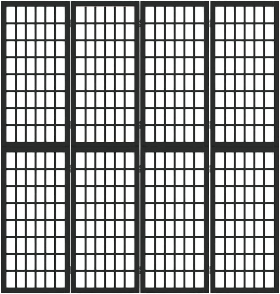 4 Panel Black Shoji Room Divider 160x170cm Folding Wooden Privacy Screen Home