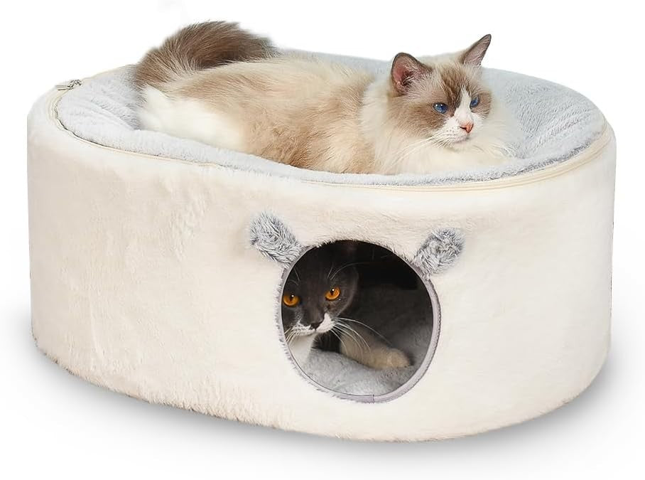 2 Tier Cat Cave Bed Metal Frame Enclosed House w Removable Cover