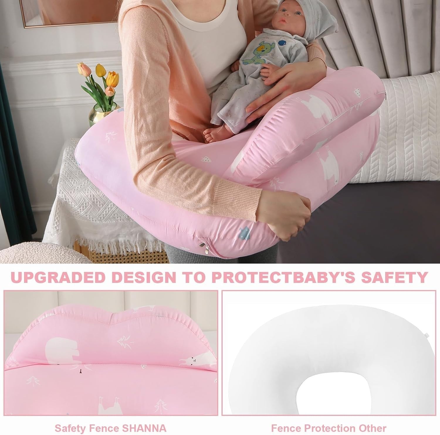 Breastfeeding Nursing Pillow 32" Maternity Support Feeding Cushion Pink