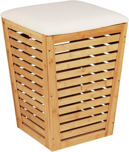 Bamboo Laundry Hamper with Seat Cushion 55L | Modern Ventilated Storage Basket