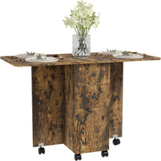 Folding Drop Leaf Dining Table 4-6 Seater on Wheels with Storage Rustic Brown