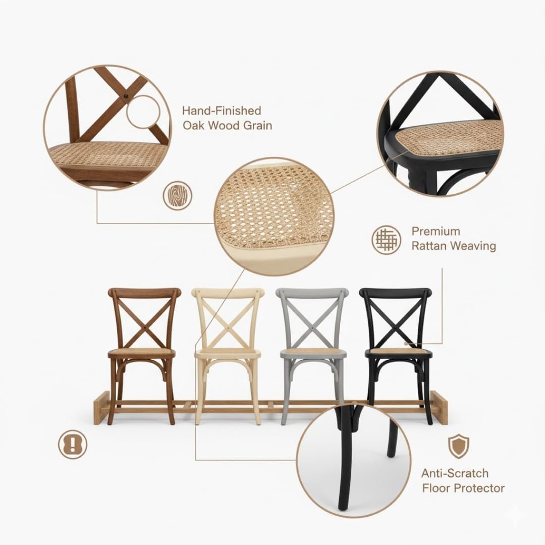 Oak Cross Back Dining Chair Rattan Seat Wooden Cafe Kitchen Restaurant Black