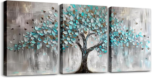 Tree of Life Canvas Wall Art Set 3 Blue Gray Modern Nature Prints