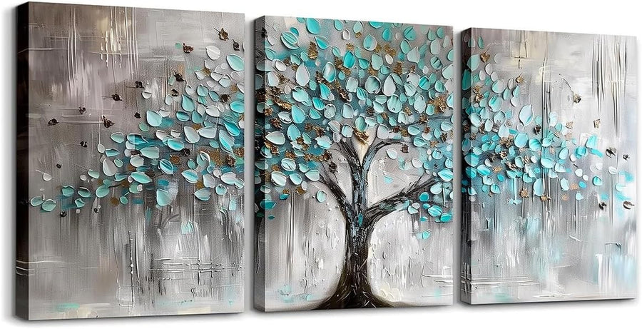 Tree of Life Canvas Wall Art Set 3 Blue Gray Modern Nature Prints