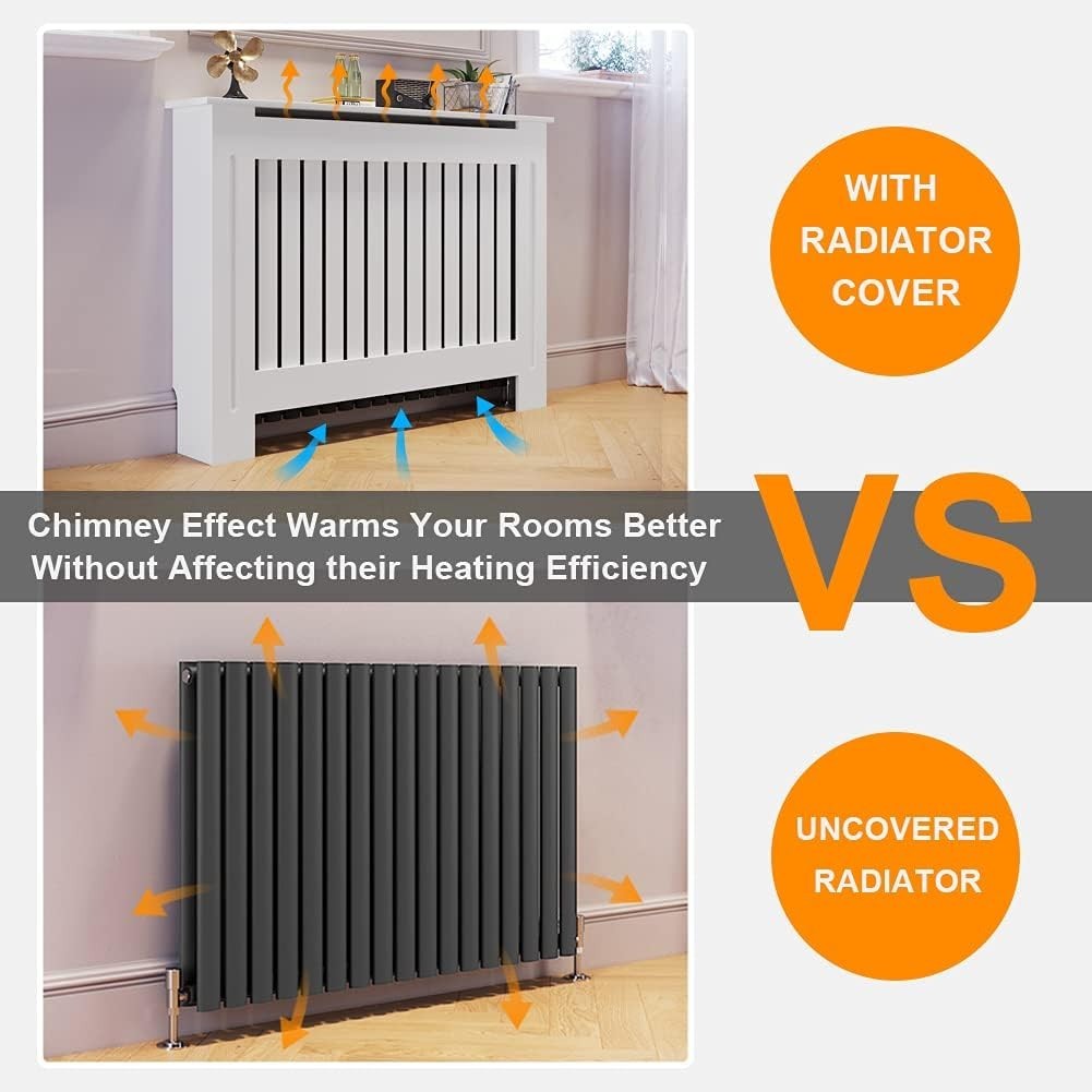 Small Radiator Cover Cabinet White Vertical Slat MDF Modern Heater Shelf Unit