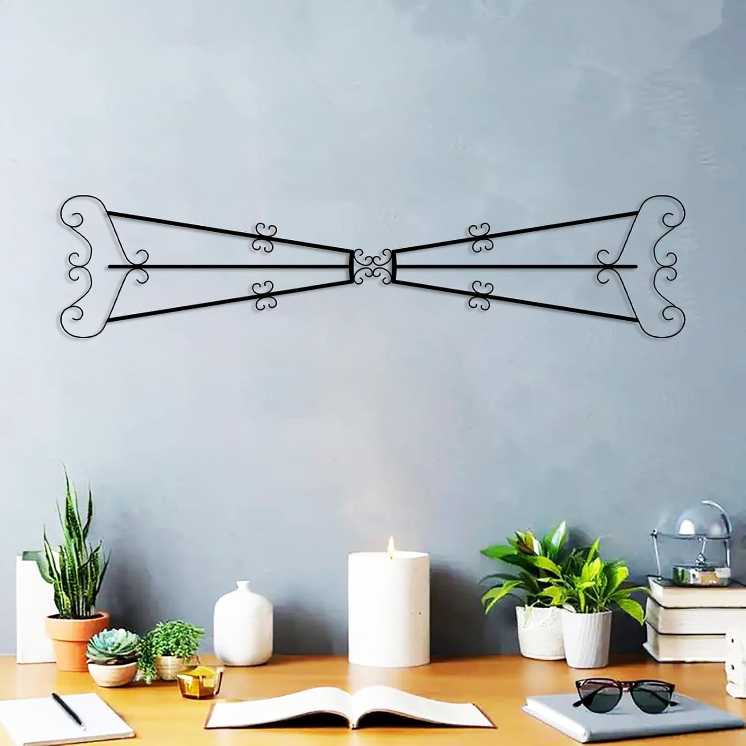 Abstract Metal Wall Art Scroll Modern Minimalist Black Above Door Decor