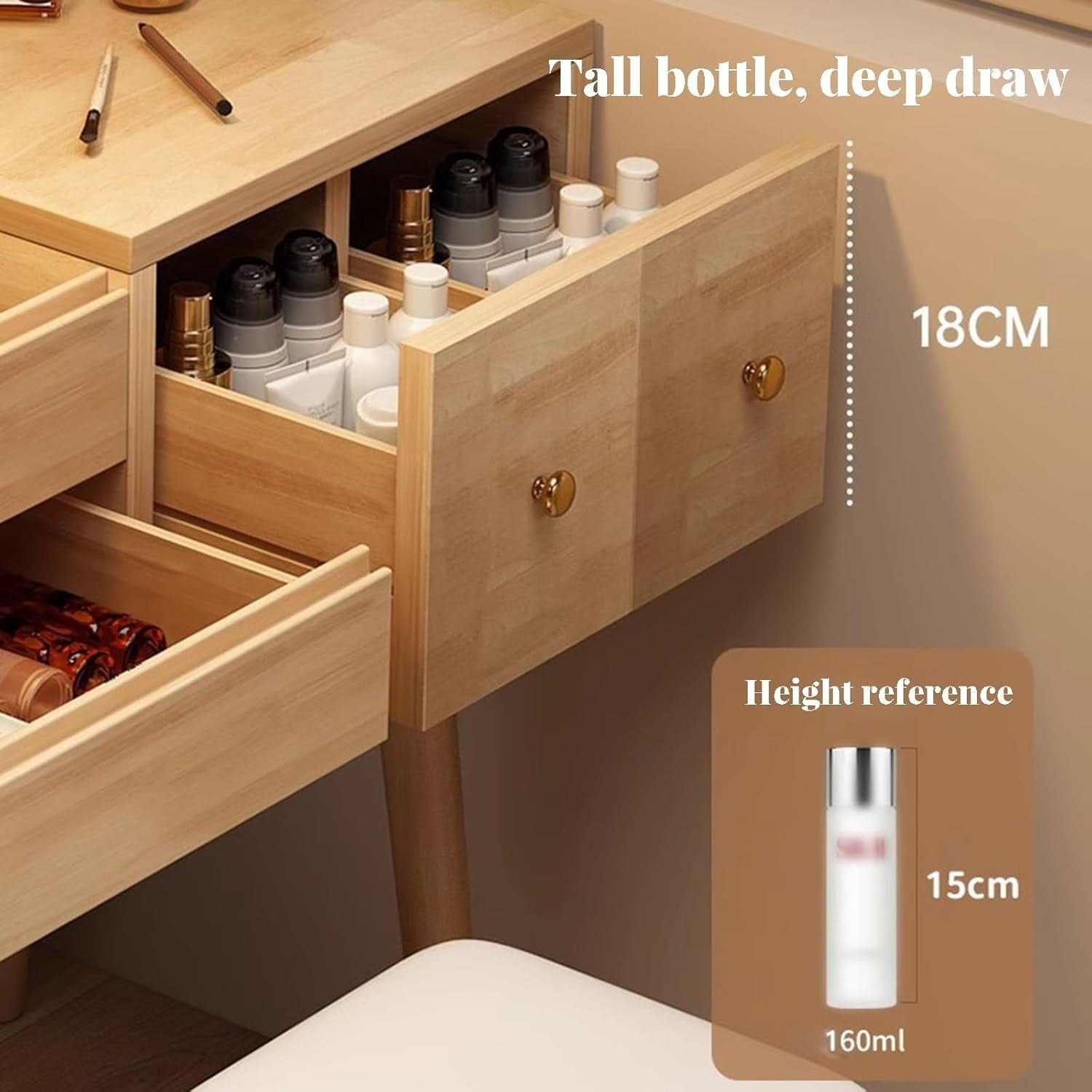 Flip Top Dressing Table Makeup Vanity Desk Rubberwood Mirror Stool Set