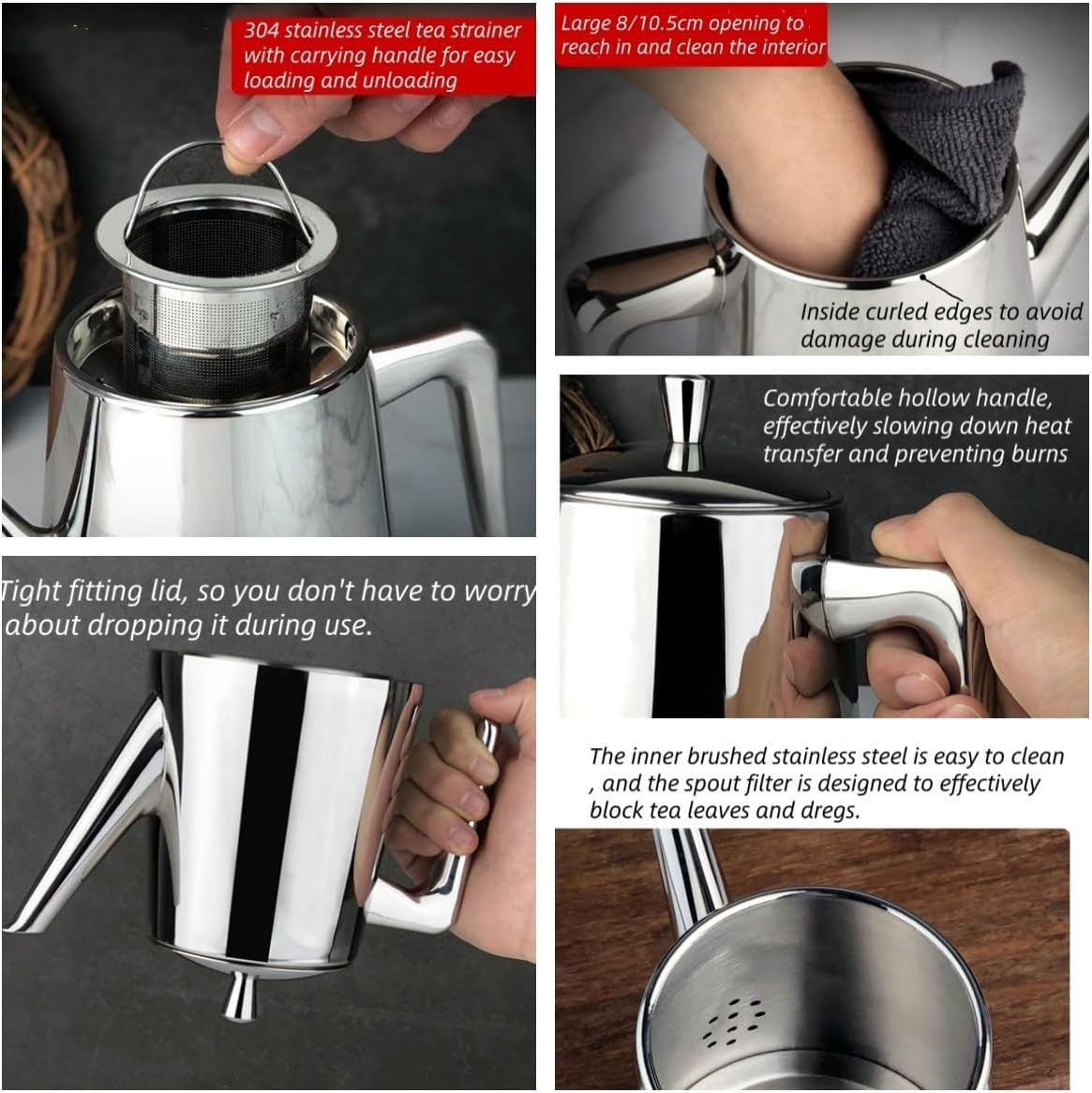 Stainless Steel Teapot 1.5L Tea Coffee Pot Removable Filter Induction