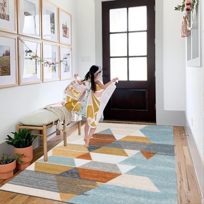 Modern Geometric Rug 120x170cm Washable Non Slip Fluffy Indoor Area Carpet