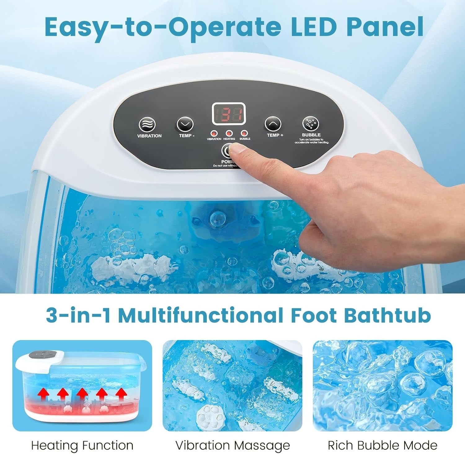Foot Spa Massager Tub with Heat, Bubbles & Vibration for Home Pedicure