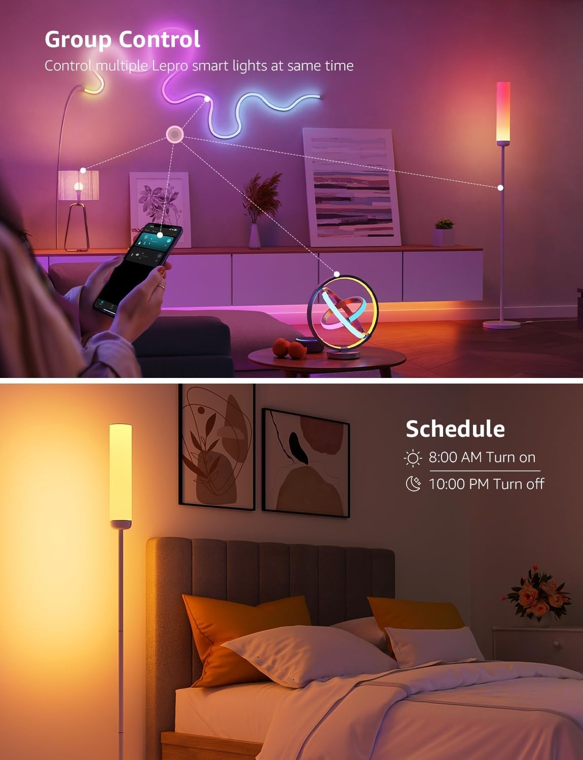 Smart RGB Corner Floor Lamp Music Sync App Control Mood Light for Living Room