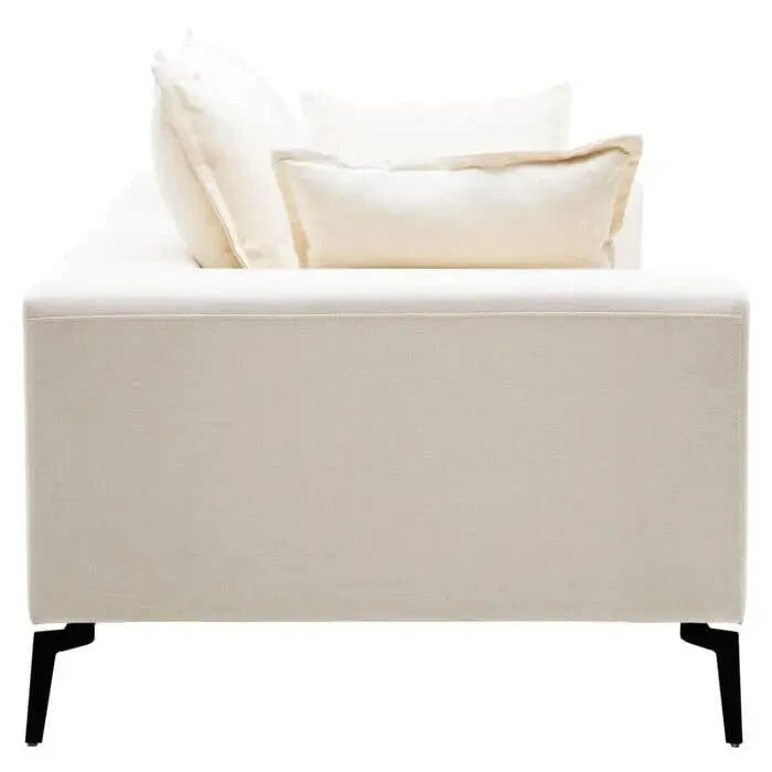 Cream 3 Seater Sofa Linen Upholstery w/ Black Legs Modern Minimalist