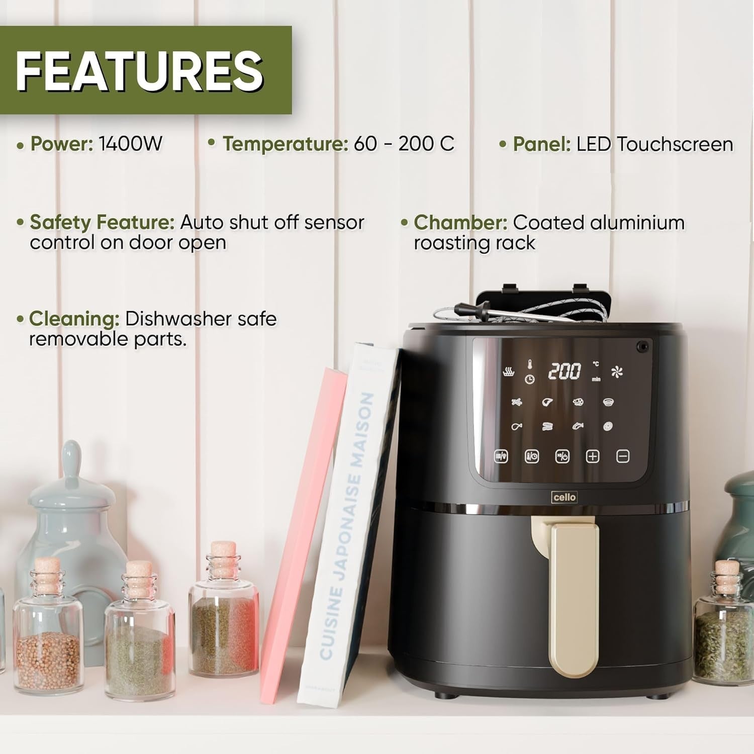 4L Digital Air Fryer 1400W | ProChef Thermometer | 8 Presets | Compact