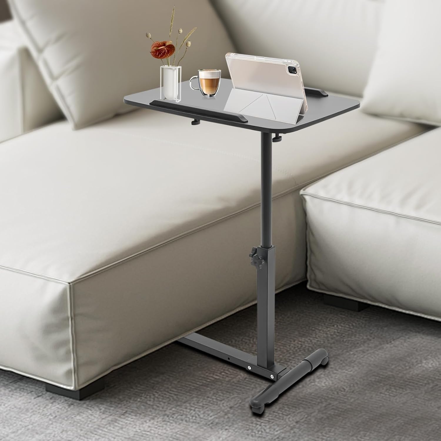 Overbed Table Laptop Desk Adjustable Height Rolling Bedside Stand 60x40cm