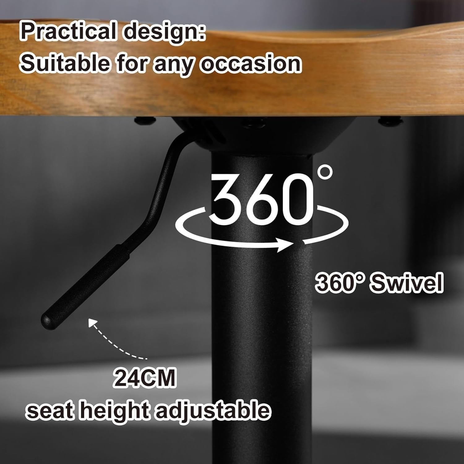 Set of 2 Dark Wood Effect Swivel Bar Stools Adjustable Height Saddle Seat