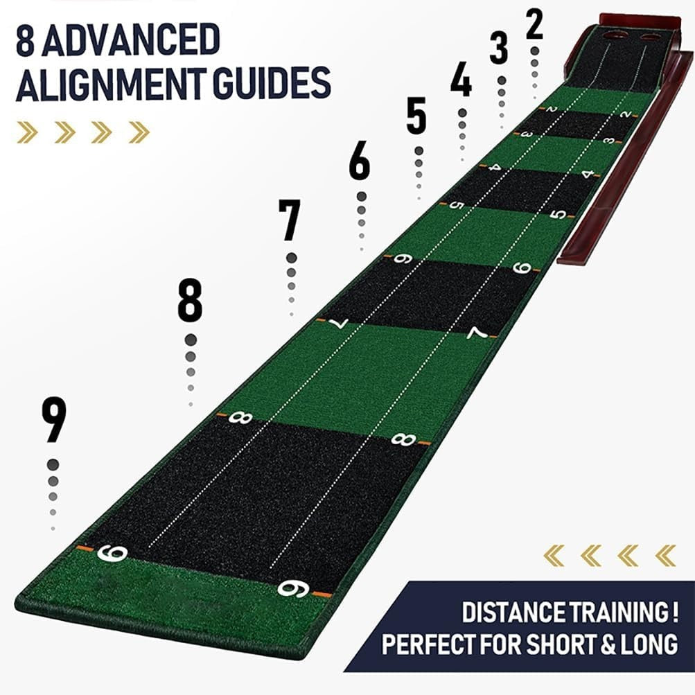 Indoor Golf Putting Green Mat w Ball Return Alignment Trainer Home Practice