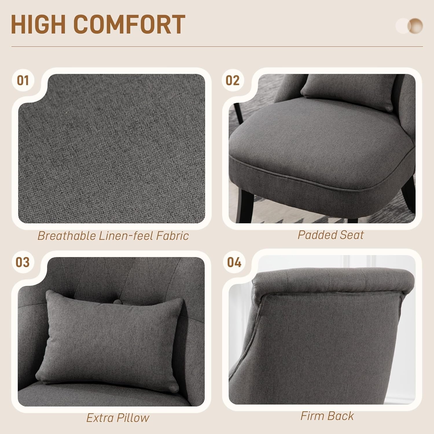 Charcoal Grey Linen Accent Tub Chair Button Tufted Lounge Seat