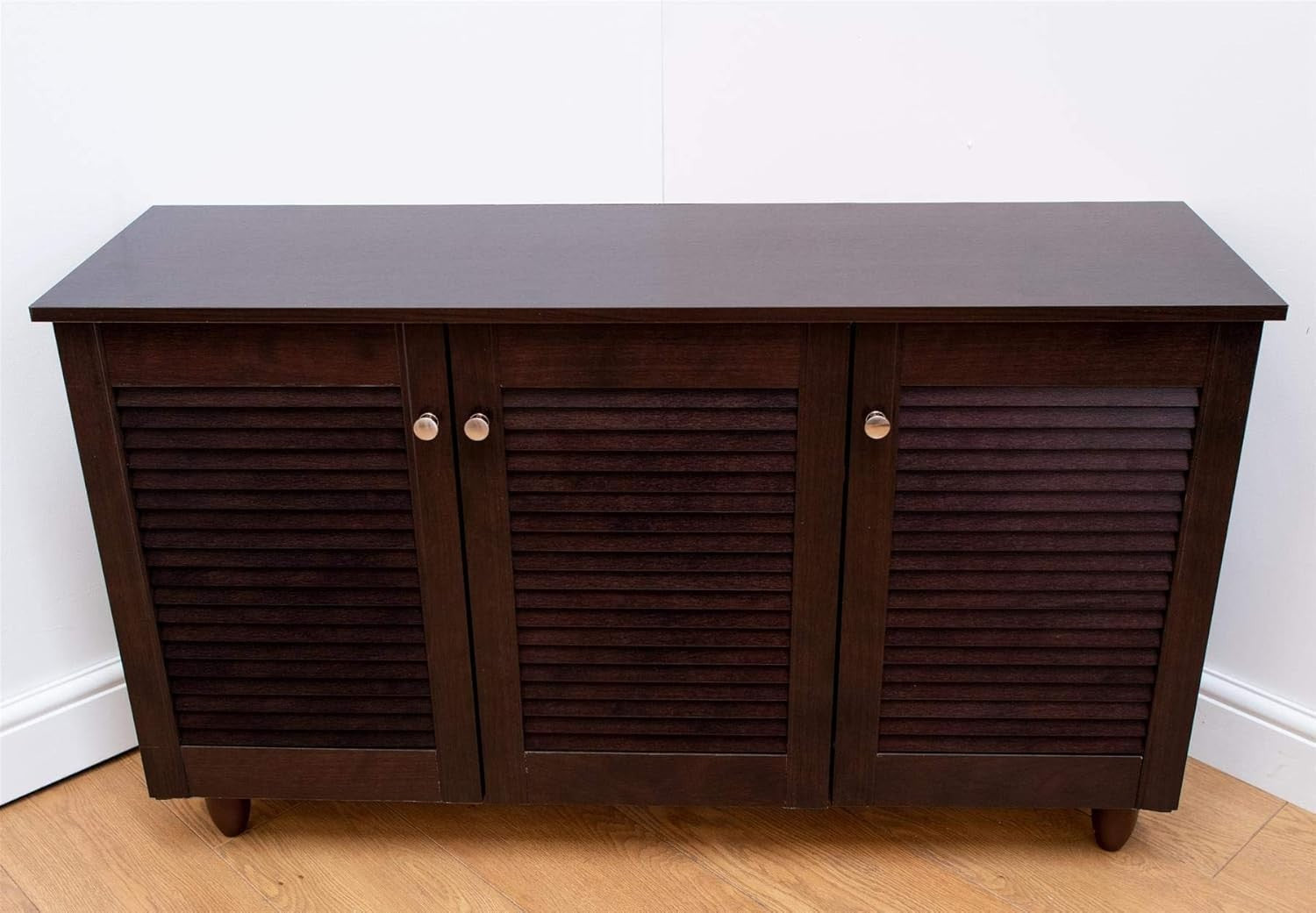 Modern 3 Door Shoe Cabinet Storage Unit | 15 Pair Rack Dark Wenge