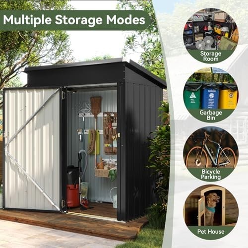 Metal Garden Shed 5x3ft Outdoor Storage Waterproof Tool Box Black