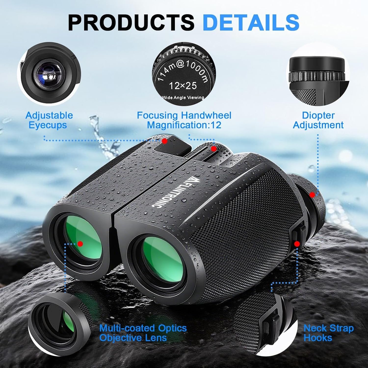 12x25 Compact Binoculars HD Lightweight Waterproof for Travel Hiking Sports