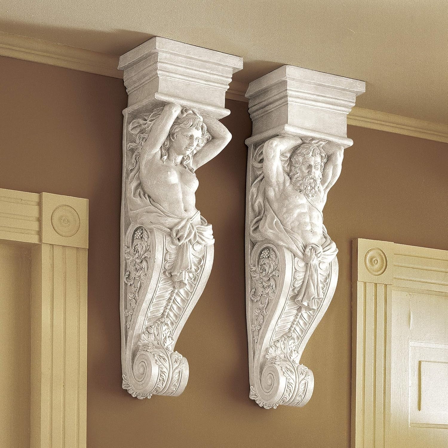 Telamon Wall Sculpture 72cm Antique Stone Effect Resin Decor