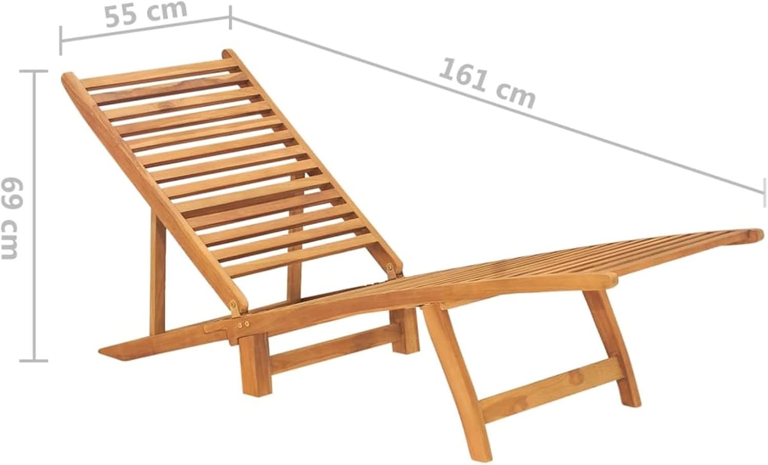 Foldable Teak Wood Sun Lounger with Adjustable Backrest - Outdoor Patio Chair