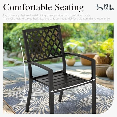 5-Piece Garden Patio Dining Set Stackable Metal Chairs Round Table Black