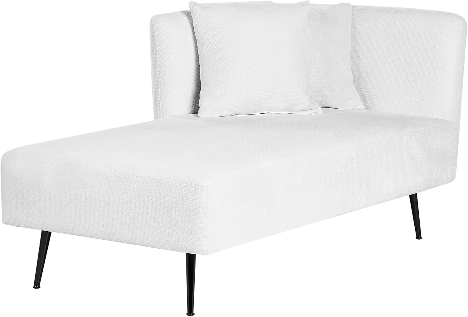 Modern White Chaise Lounge Sofa | Cushions, Metal Legs, Compact Seating