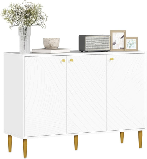 White Modern Sideboard Cabinet 3 Doors Adjustable Shelves Anti-Tip Storage