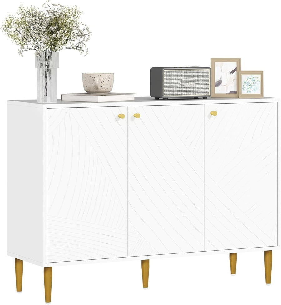 White Modern Sideboard Cabinet 3 Doors Adjustable Shelves Anti-Tip Storage