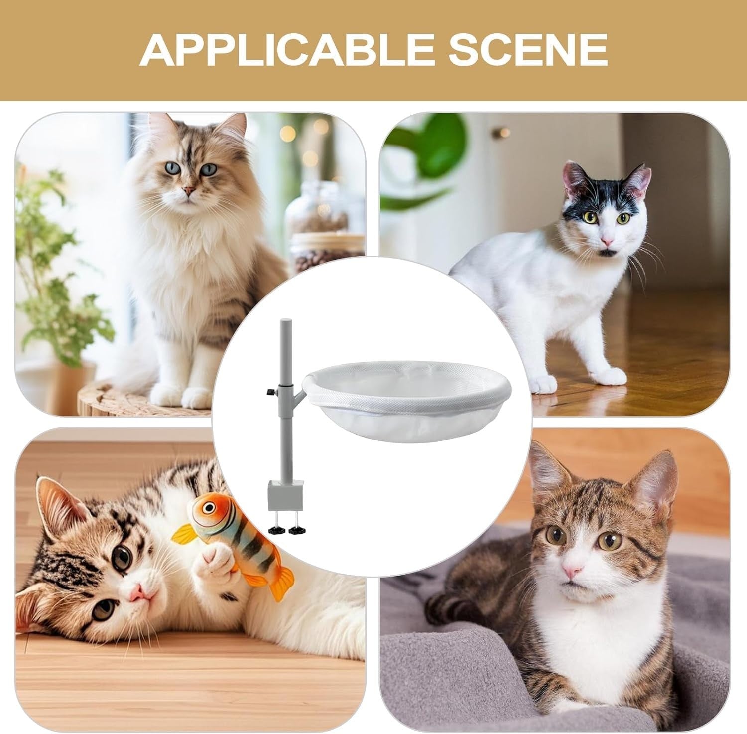 Cat Desk Hammock 360° Rotating Washable Pet Bed White 40cm
