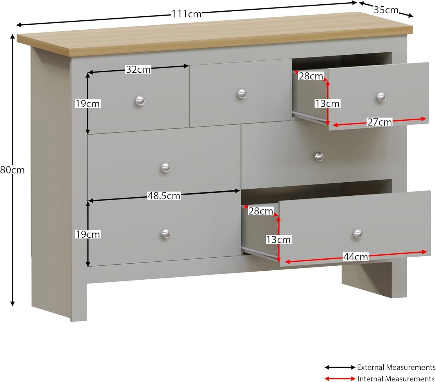 Grey 7-Drawer Wall-Mount Chest Storage Cabinet Modern Bedroom Organizer