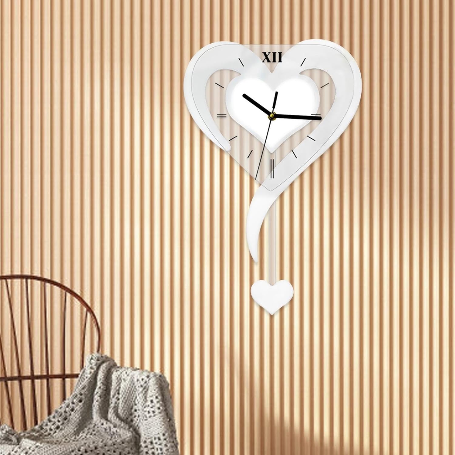 Silver Heart Wall Clock Modern Silent Acrylic Hanging Decor for Bedroom Office