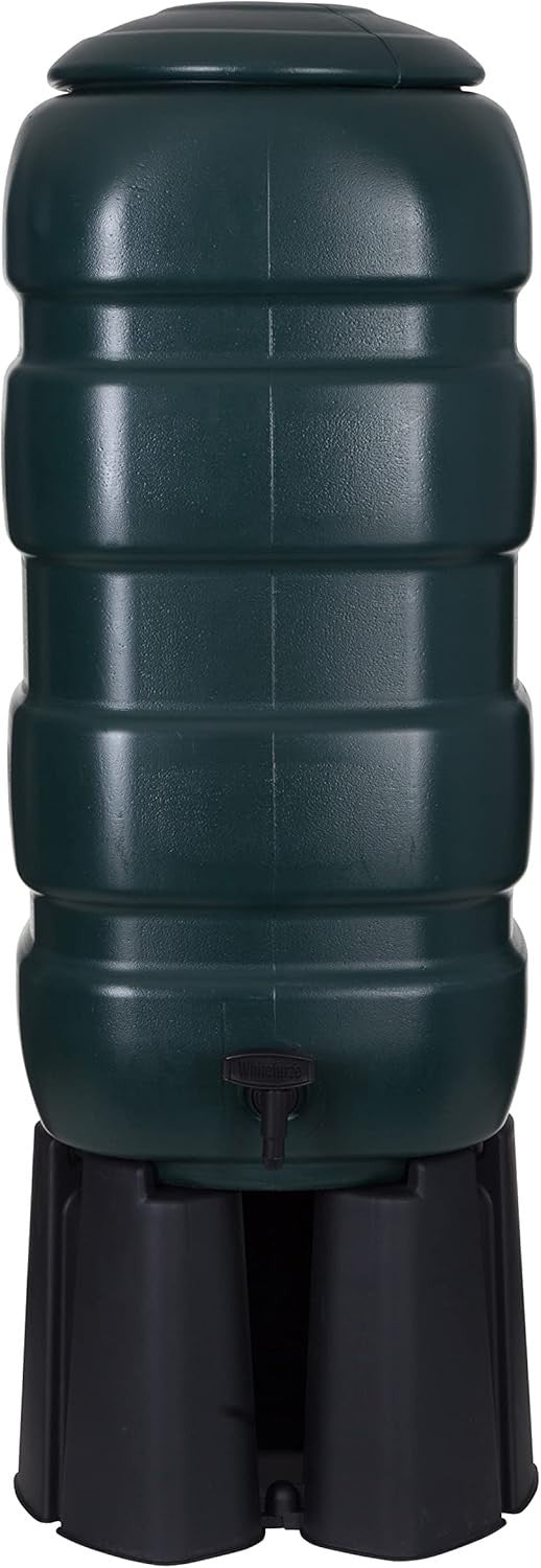 100L Slim Tall Garden Water Butt With Stand Tap & Filler Kit Green