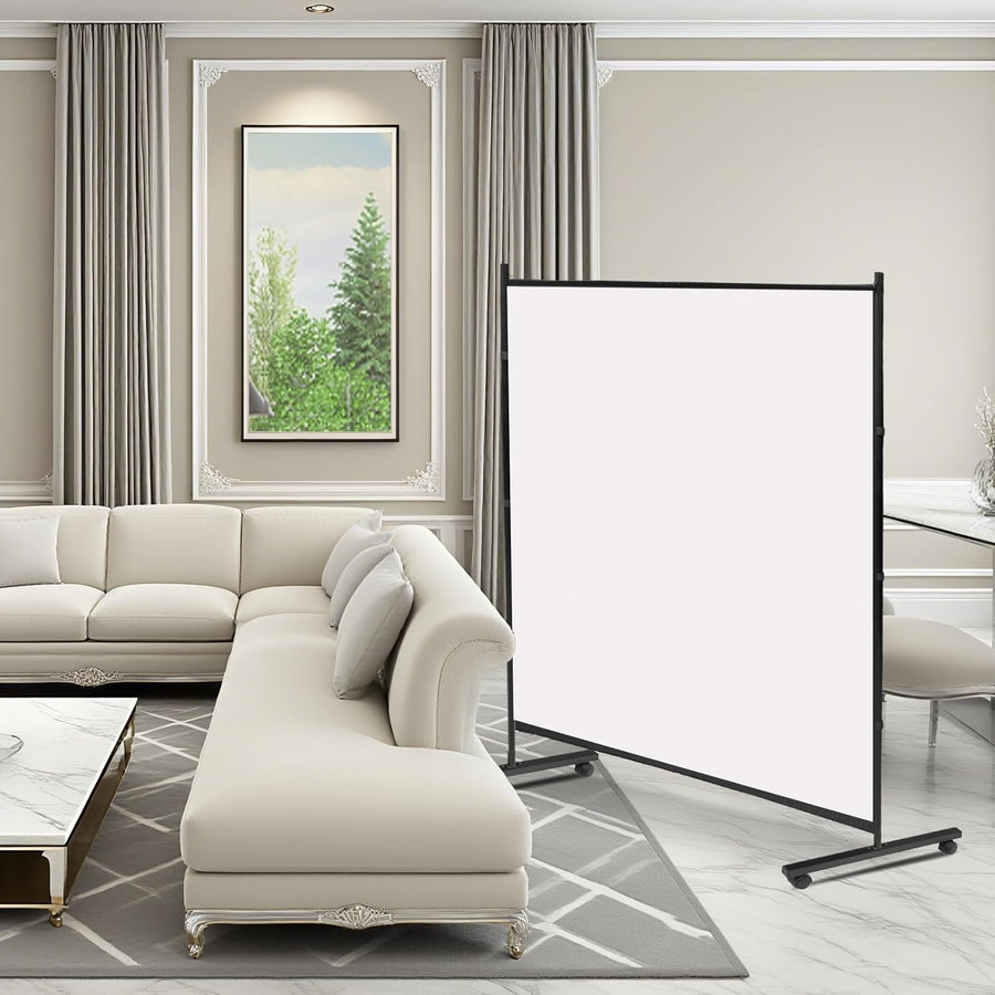 Freestanding Room Divider Panel 180x190cm White Privacy Screen on Wheels