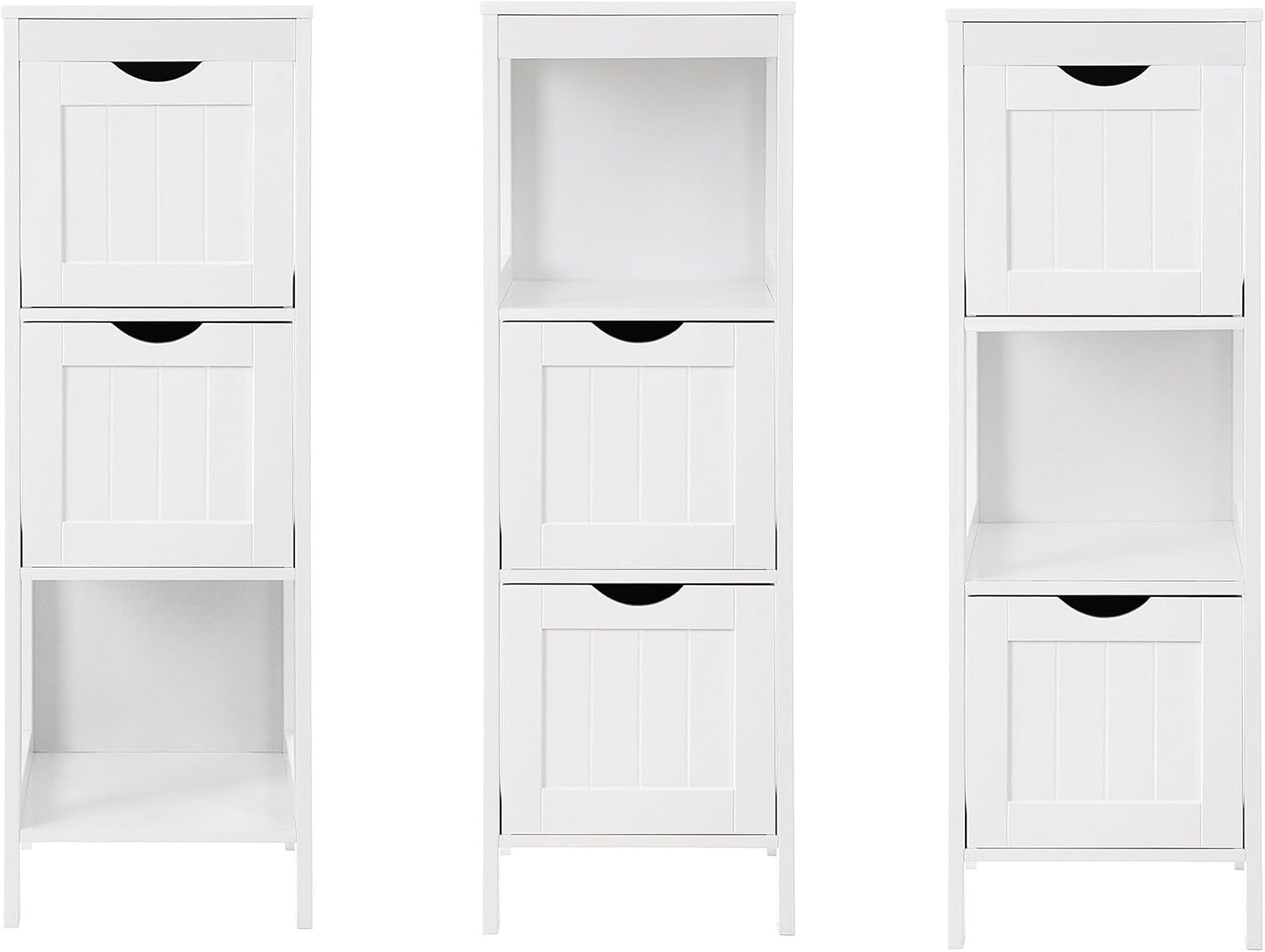 Tall White Bathroom Storage Cabinet – 2 Drawers + Open Shelf Modern Slim Unit