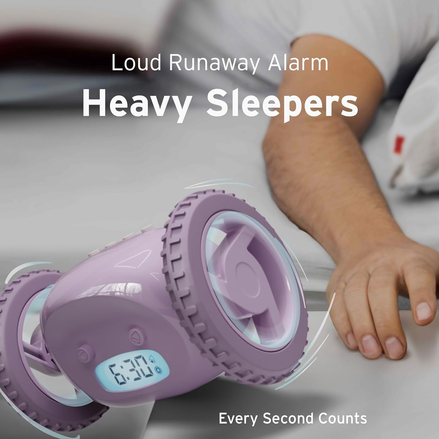 Runaway Alarm Clock on Wheels Extra Loud Heavy Sleeper Rolling Jumping