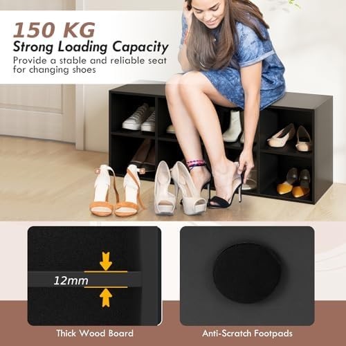 Modern Shoe Bench with 8 Compartments Storage Rack Seat for Hallway Bedroom