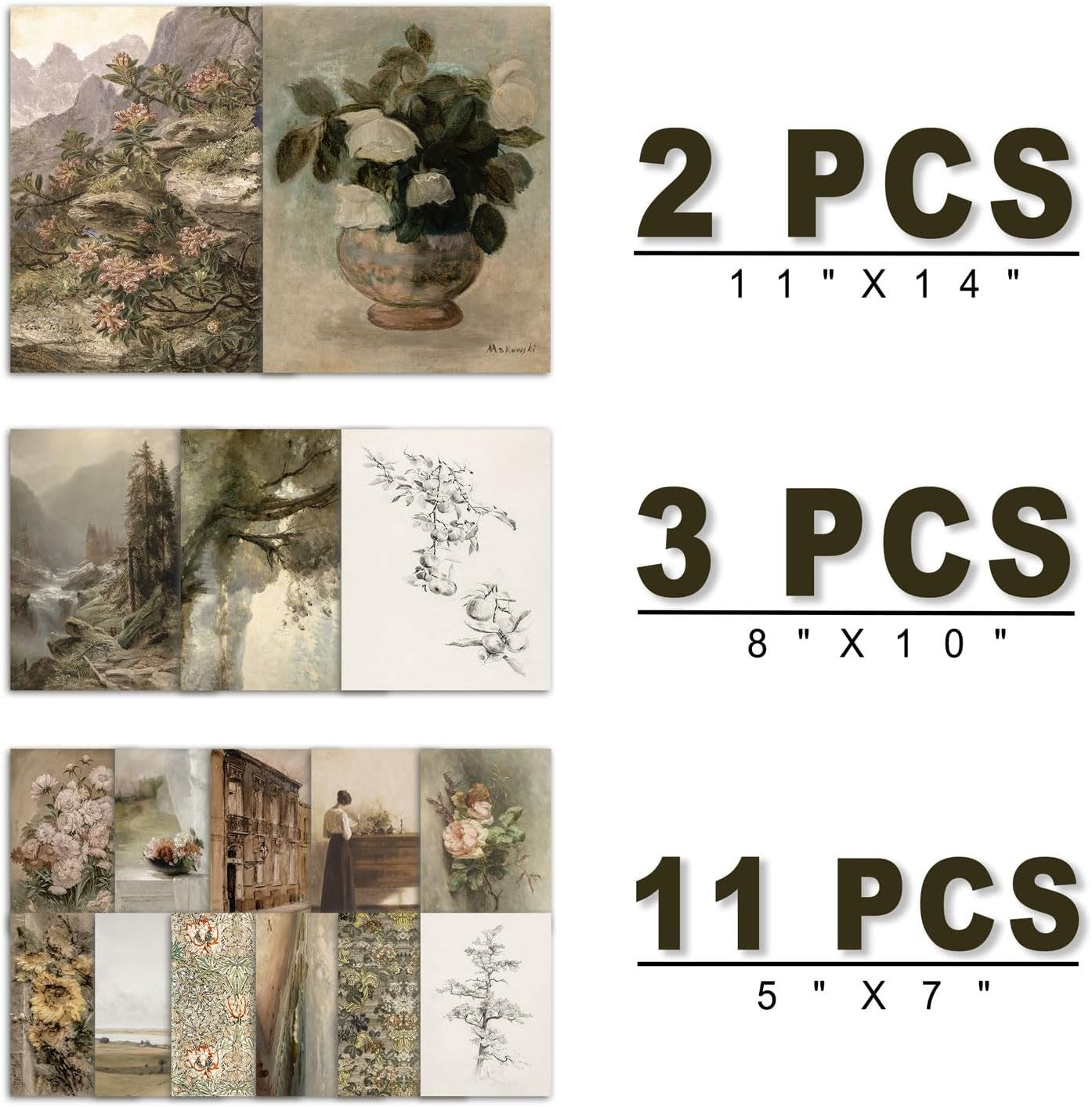 16pc Vintage Farmhouse Wall Art Set Rustic Gallery Prints 11x14