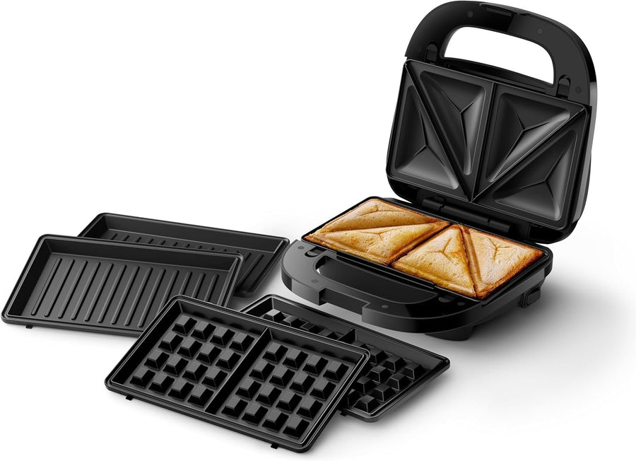 3 in 1 Sandwich Maker 750W Waffle Panini 23.9cm Black