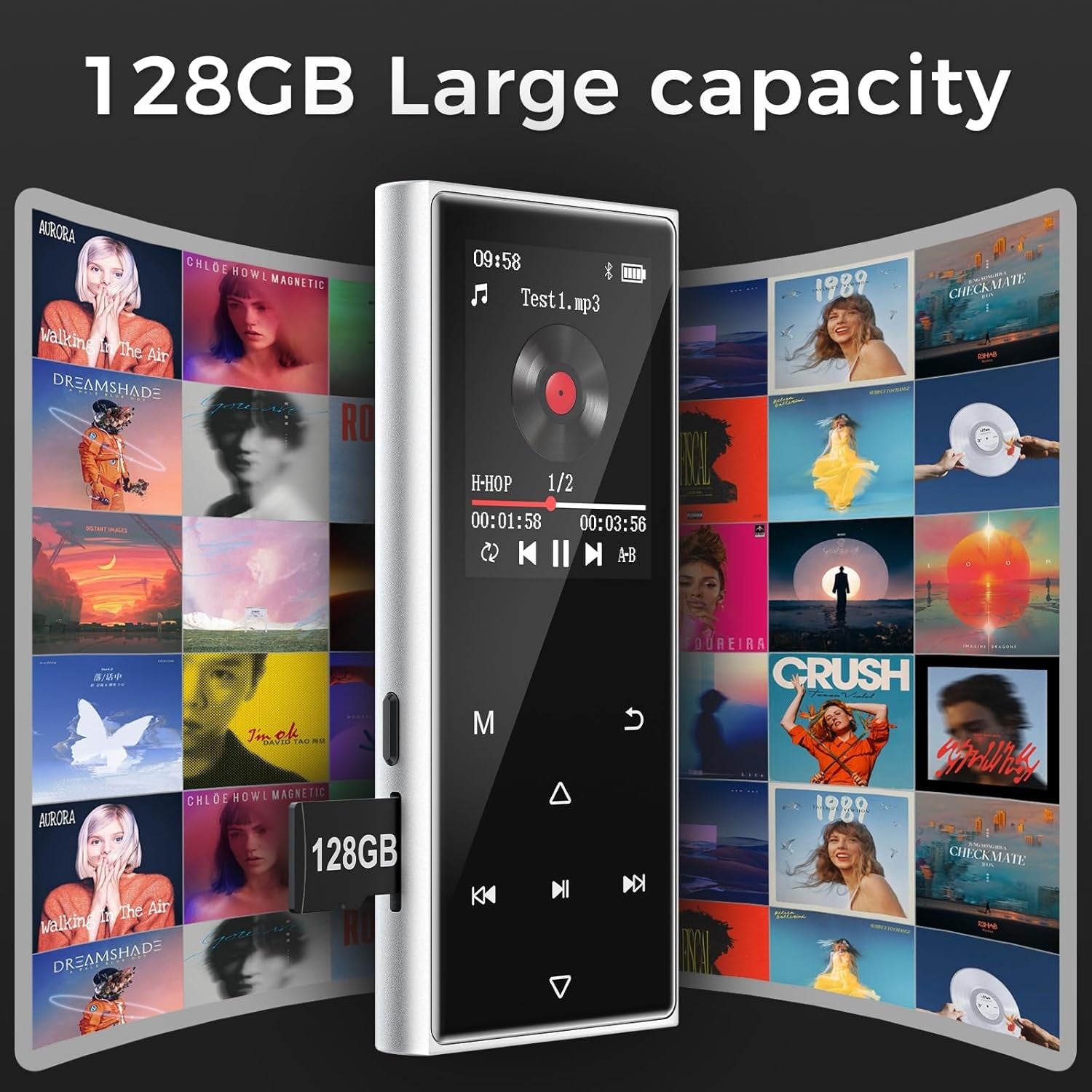 128GB MP3 Player Bluetooth 5.3 Touch Screen MP4 Spotify FM Black