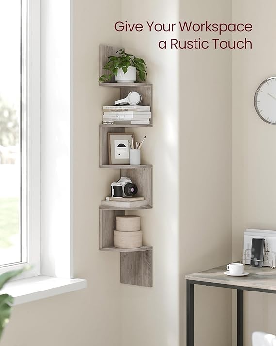 5-Tier Corner Wall Shelf Modern Floating Display Unit for Home Office & Bedroom