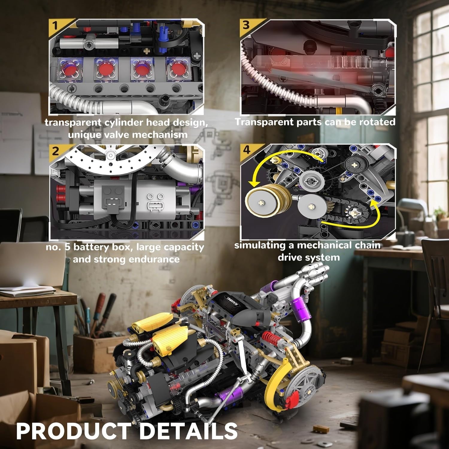 V8 Engine Model Kit w/ Motor, Lights & App Control – 1394pcs Display Toy